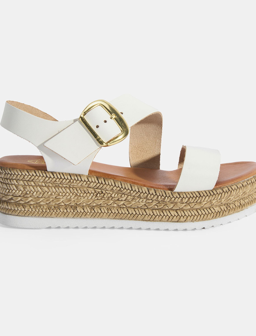 Kadın Gold Ayarlanabilir Tokalı Dolgu Topuklu Deri Sandalet Kadın Gold Ayarlanabilir Tokalı Dolgu Topuklu Deri Sandalet