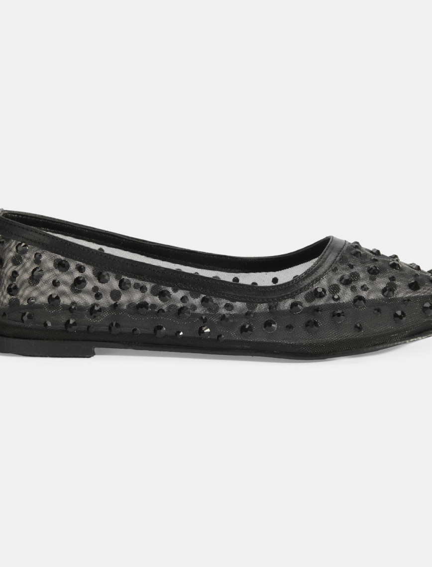 Kadın Siyah Taş Detaylı Fileli Babet Kadın Siyah Taş Detaylı Fileli Babet