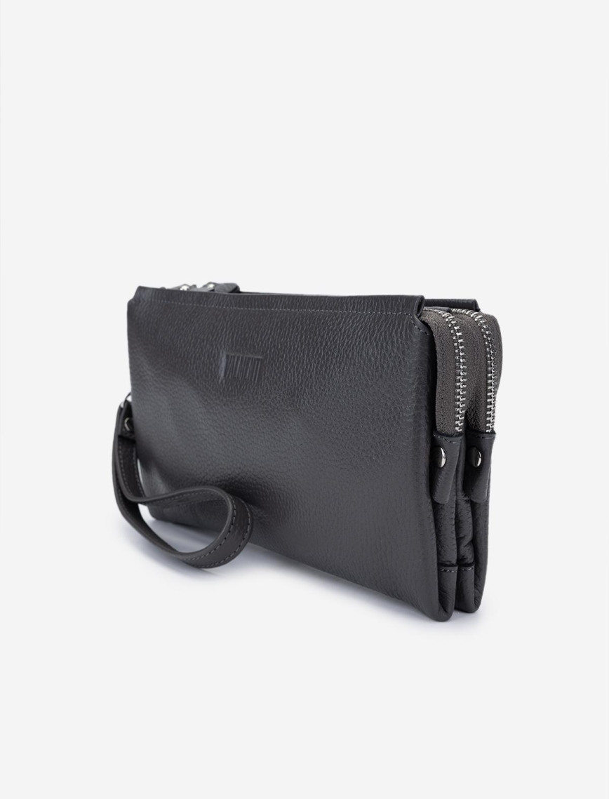 Valmenti Erkek Hakiki Deri Gri El Çantası