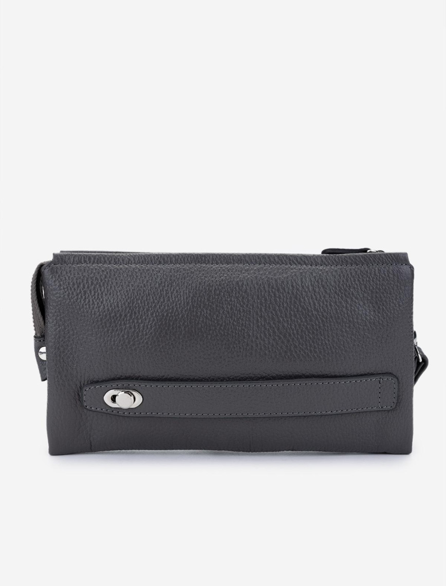 Valmenti Erkek Hakiki Deri Gri El Çantası