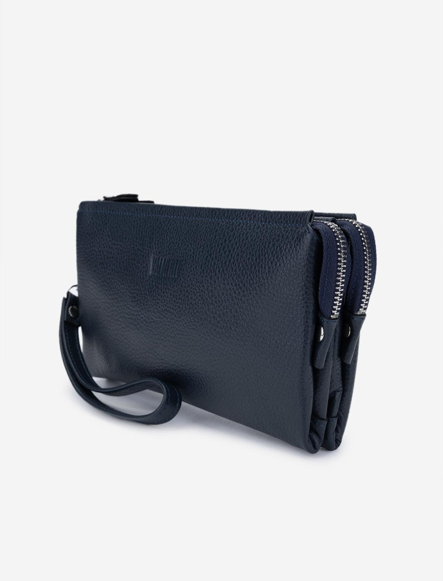 Valmenti Erkek Hakiki Deri Lacivert El Çantası