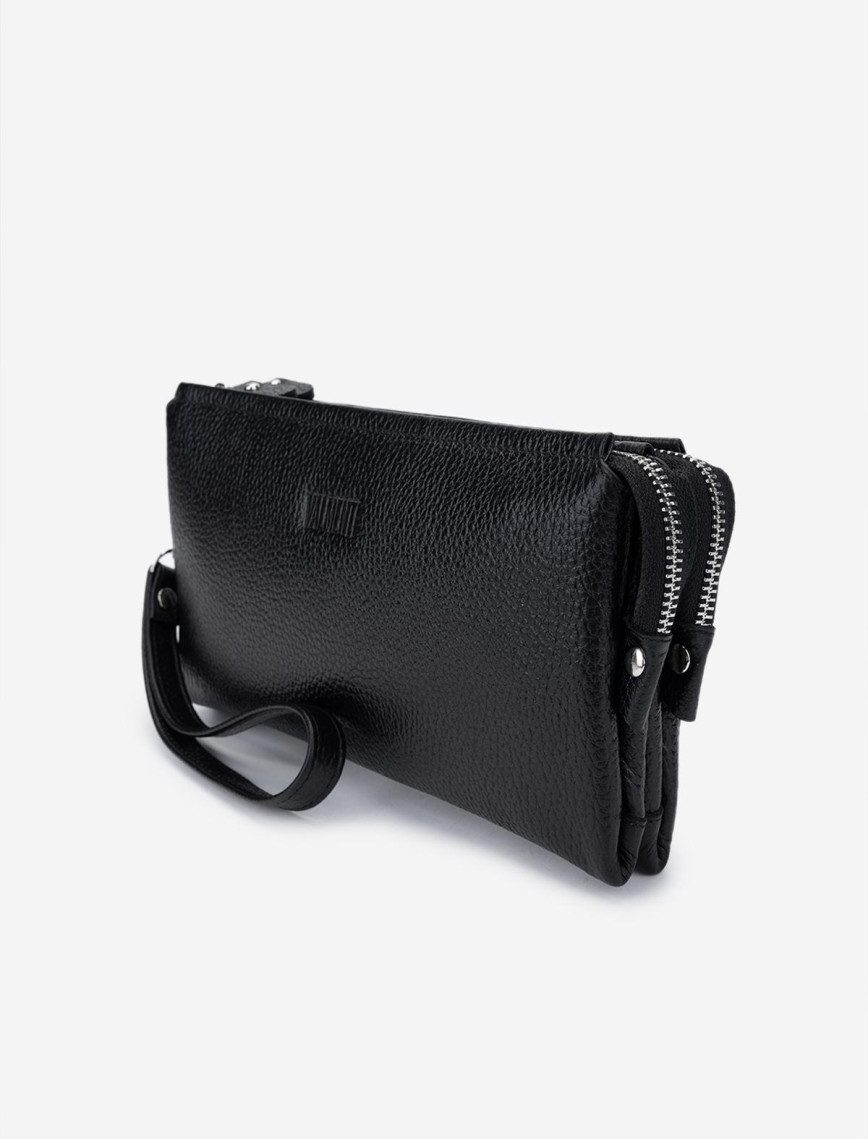 Valmenti Erkek Hakiki Deri Siyah Floter El Çantası