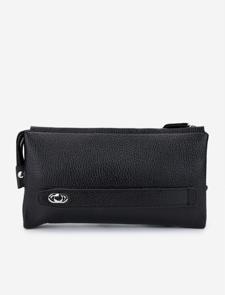 Valmenti Erkek Hakiki Deri Siyah Floter El Çantası