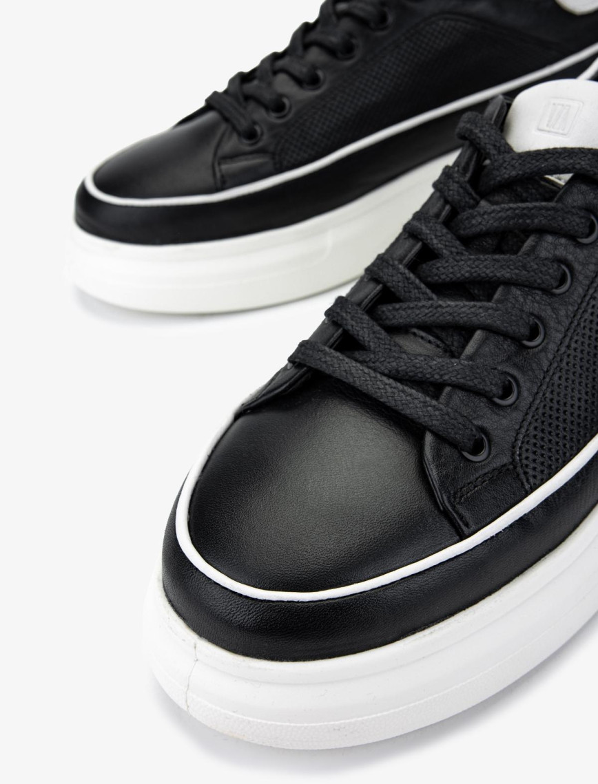 Valmenti Erkek Hakiki Deri Siyah Deri Sneakers & Spor Ayakkabı