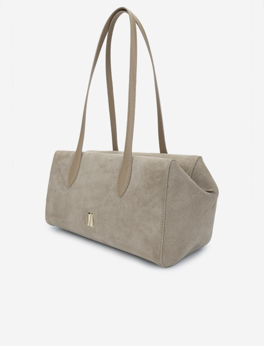 Valmenti Kadın Hakiki Deri Bej Süet Omuz Çanta