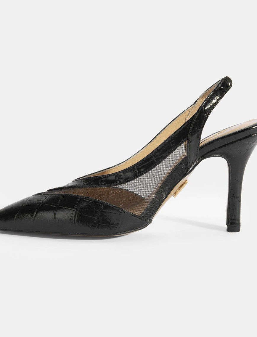 Kadın Siyah Kroko Desenli Fileli Abiye Topuklu Ayakkabı Kadın Siyah Kroko Desenli Fileli Abiye Topuklu Ayakkabı