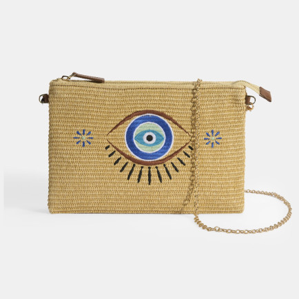 Kadın Taba Göz Nakışlı Hasır Clutch
