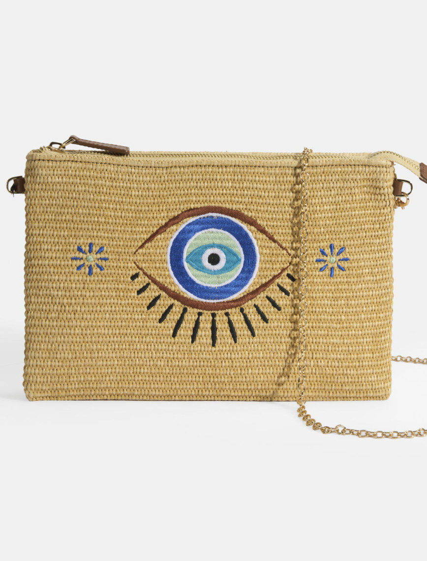 Kadın Taba Göz Nakışlı Hasır Clutch Kadın Taba Göz Nakışlı Hasır Clutch