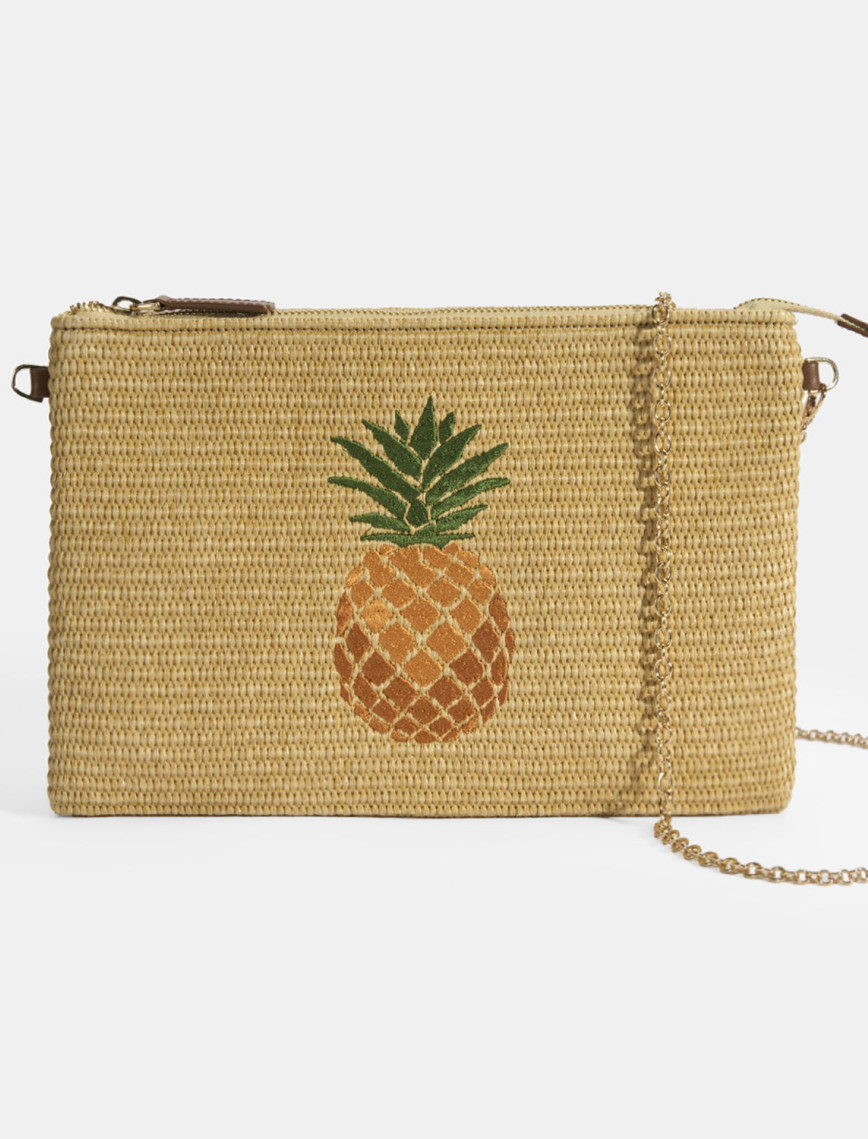 Kadın Taba Ananas Nakışlı Hasır Clutch Kadın Taba Ananas Nakışlı Hasır Clutch