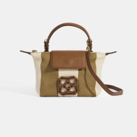 Kadın Monogram Logolu Vizon Çizgili Kumaş El Çantası Kadın Monogram Logolu Vizon Çizgili Kumaş El Çantası