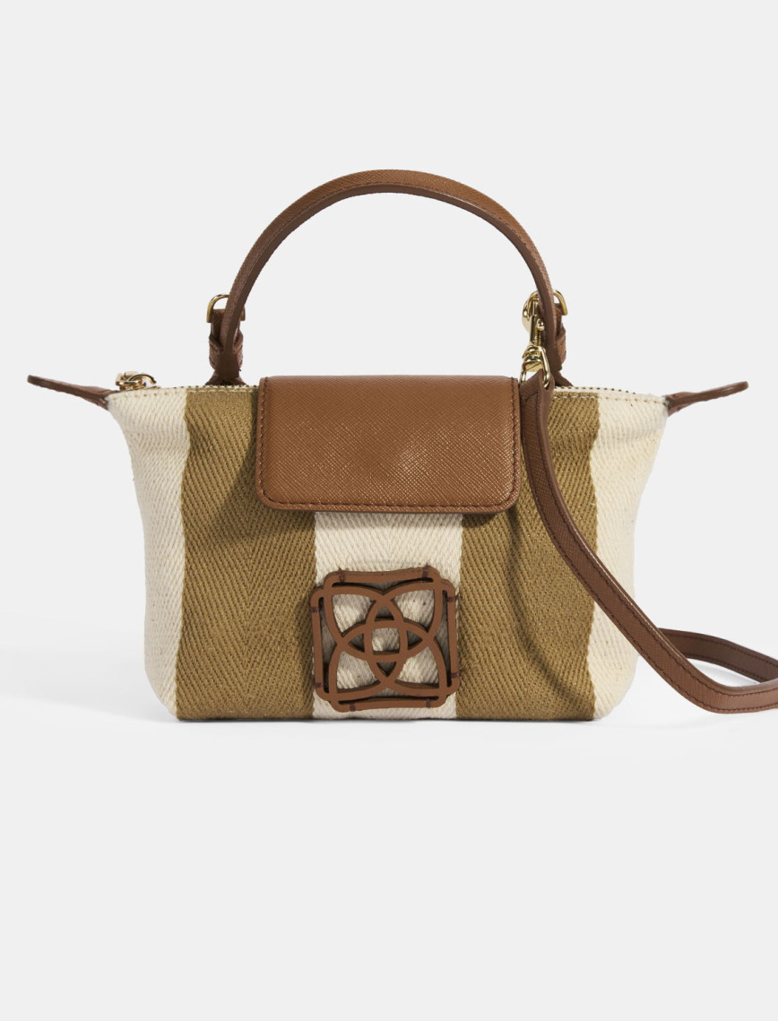 Kadın Monogram Logolu Vizon Çizgili Kumaş El Çantası Kadın Monogram Logolu Vizon Çizgili Kumaş El Çantası