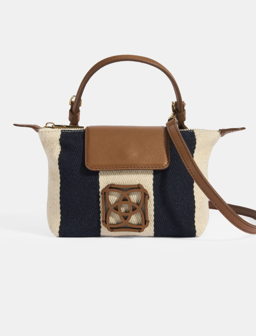 Kadın Monogram Logolu Vizon Çizgili Kumaş El Çantası Kadın Monogram Logolu Vizon Çizgili Kumaş El Çantası