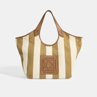 Kadın Monogram Logolu Vizon Çizgili Kumaş Omuz Çantası Kadın Monogram Logolu Vizon Çizgili Kumaş Omuz Çantası