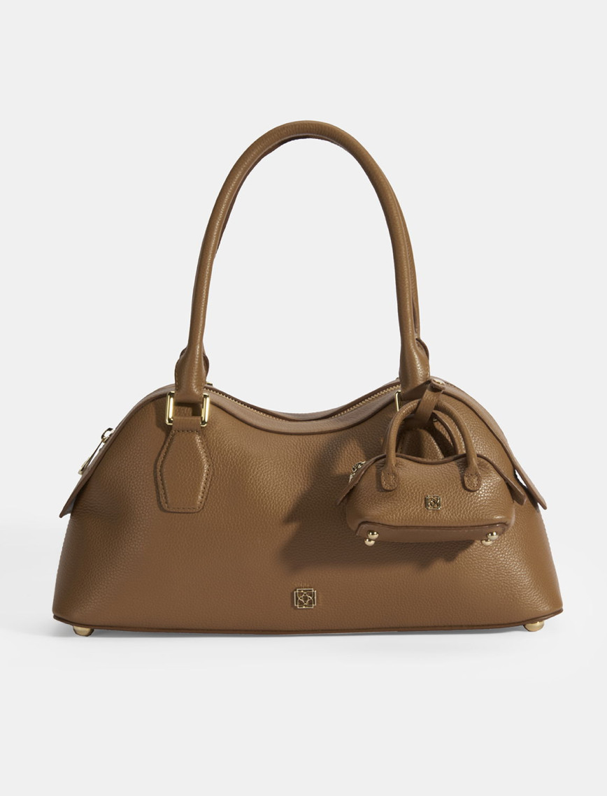 Kadın Siyah Deri Çanta Aksesuarlı Büyük Omuz Çantası