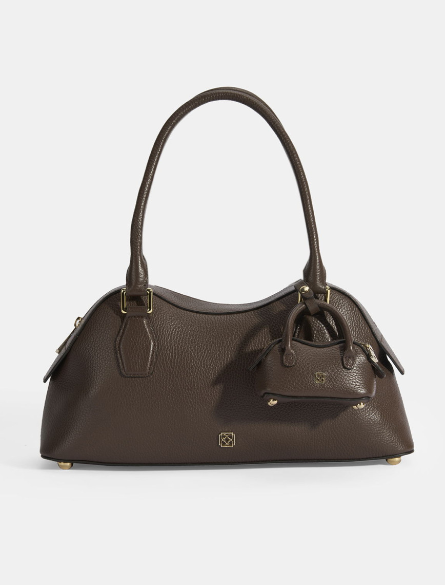 Kadın Siyah Deri Çanta Aksesuarlı Büyük Omuz Çantası