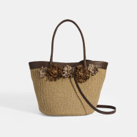 Kadın Kahve Çiçek Detaylı Hasır Omuz Çantası Kadın Kahve Çiçek Detaylı Hasır Omuz Çantası