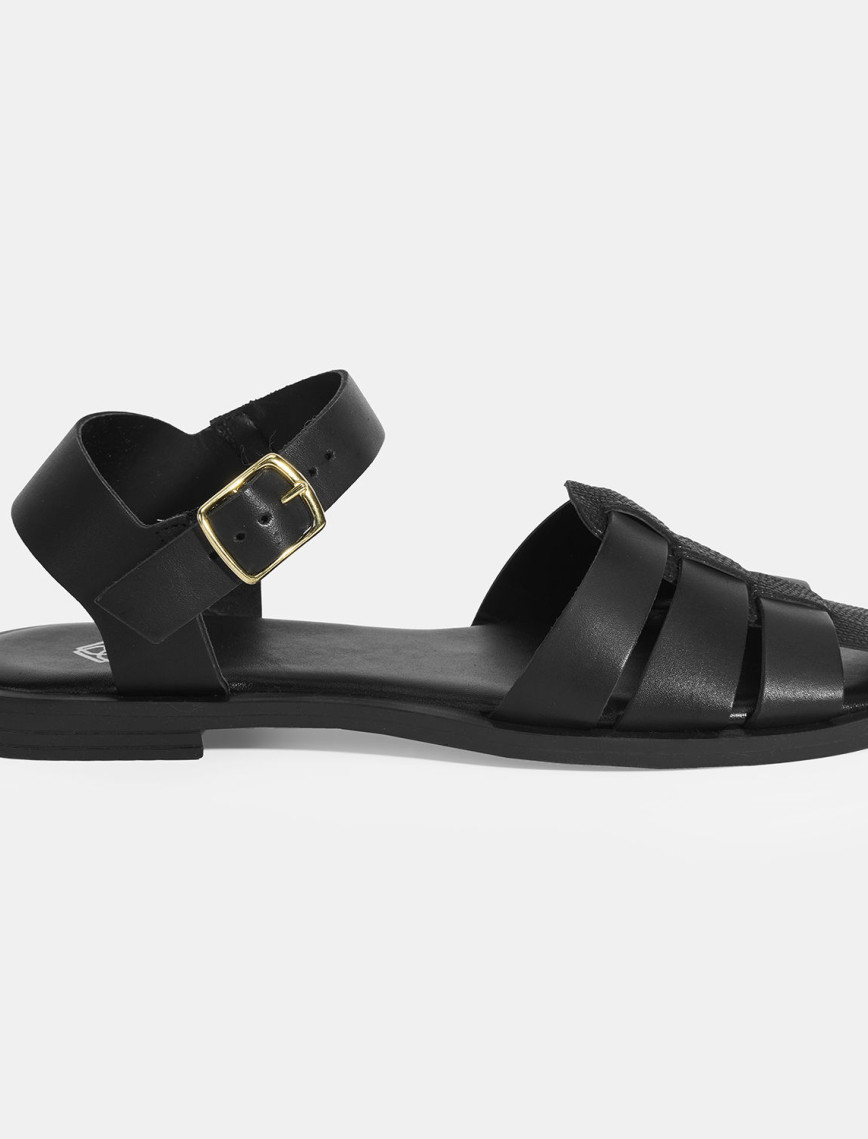 Kadın Bej Ayarlanabilir Tokalı Deri Sandalet Kadın Bej Ayarlanabilir Tokalı Deri Sandalet