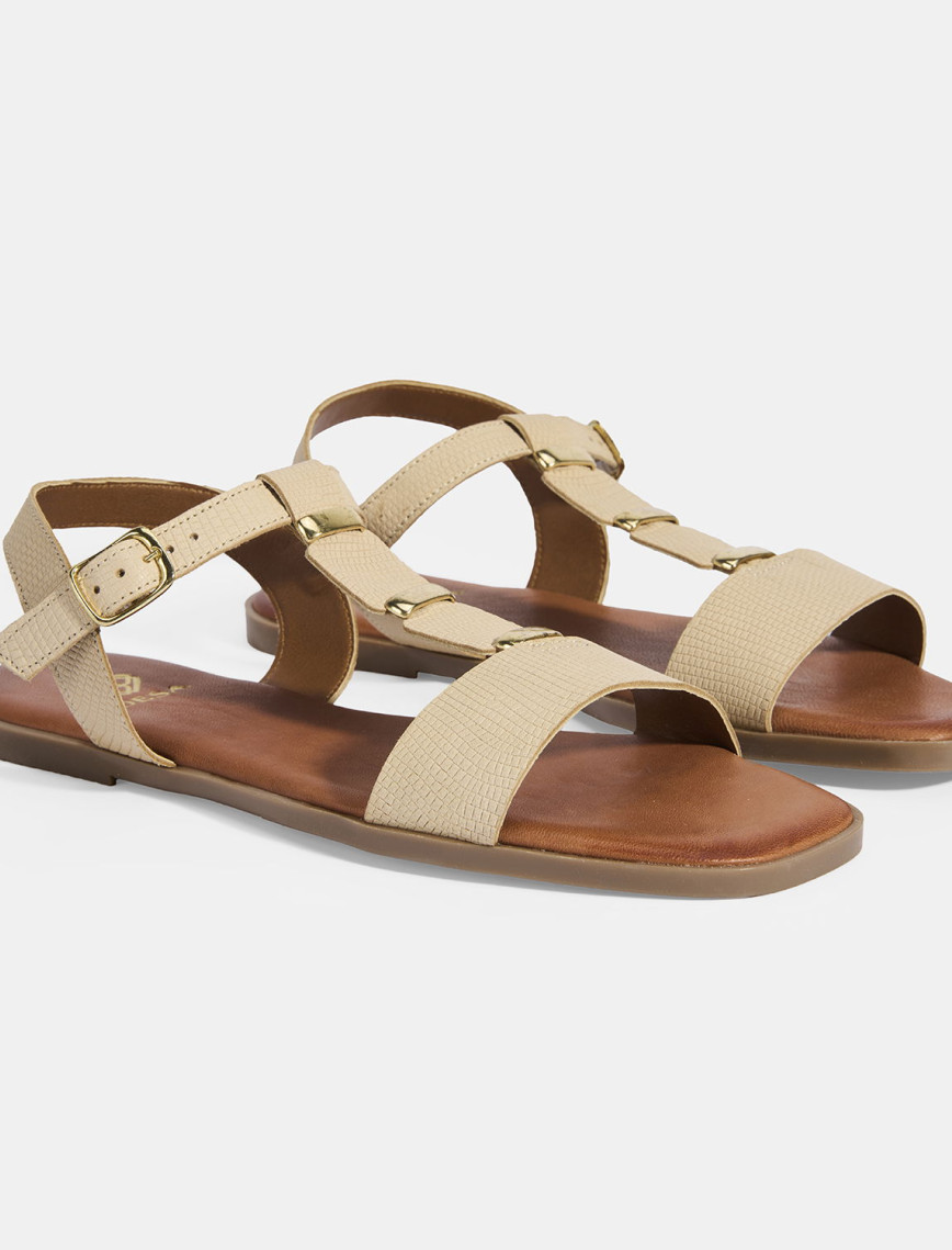 Kadın Bej Ayarlanabilir Tokalı Deri Sandalet Kadın Bej Ayarlanabilir Tokalı Deri Sandalet