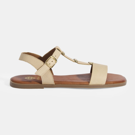 Kadın Bej Ayarlanabilir Tokalı Deri Sandalet