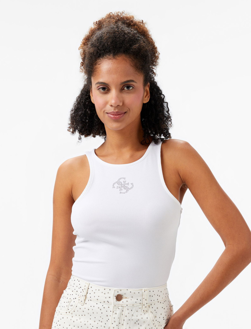 Guess New Round Kadın Beyaz Kolsuz T-Shirt Guess New Round Kadın Beyaz Kolsuz T-Shirt