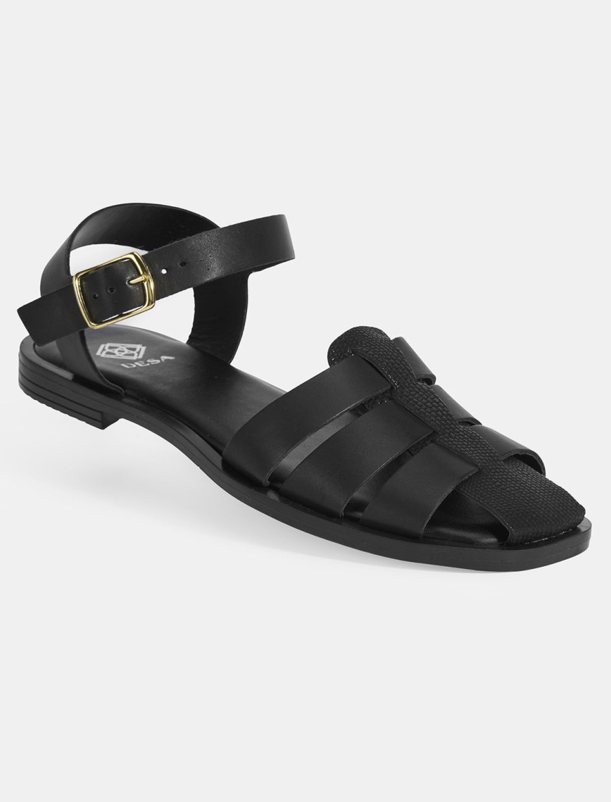 Kadın Siyah Ayarlanabilir Tokalı Deri Sandalet Kadın Siyah Ayarlanabilir Tokalı Deri Sandalet