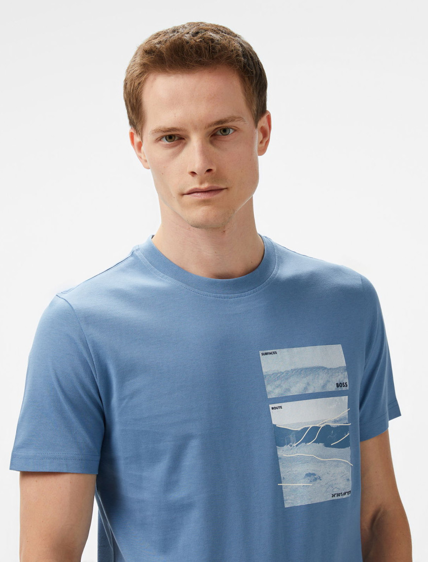 Boss Logo Erkek Mavi T-Shirt Boss Logo Erkek Mavi T-Shirt