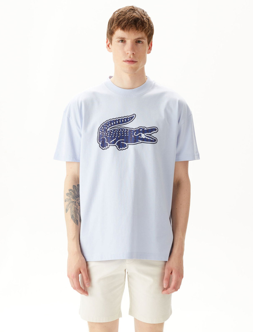 Lacoste Erkek Relaxed Fit Bisiklet Yaka Baskılı Beyaz T-Shirt