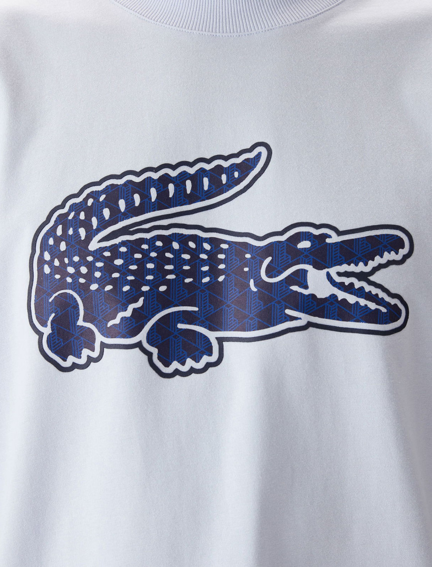 Lacoste Erkek Relaxed Fit Bisiklet Yaka Baskılı Beyaz T-Shirt