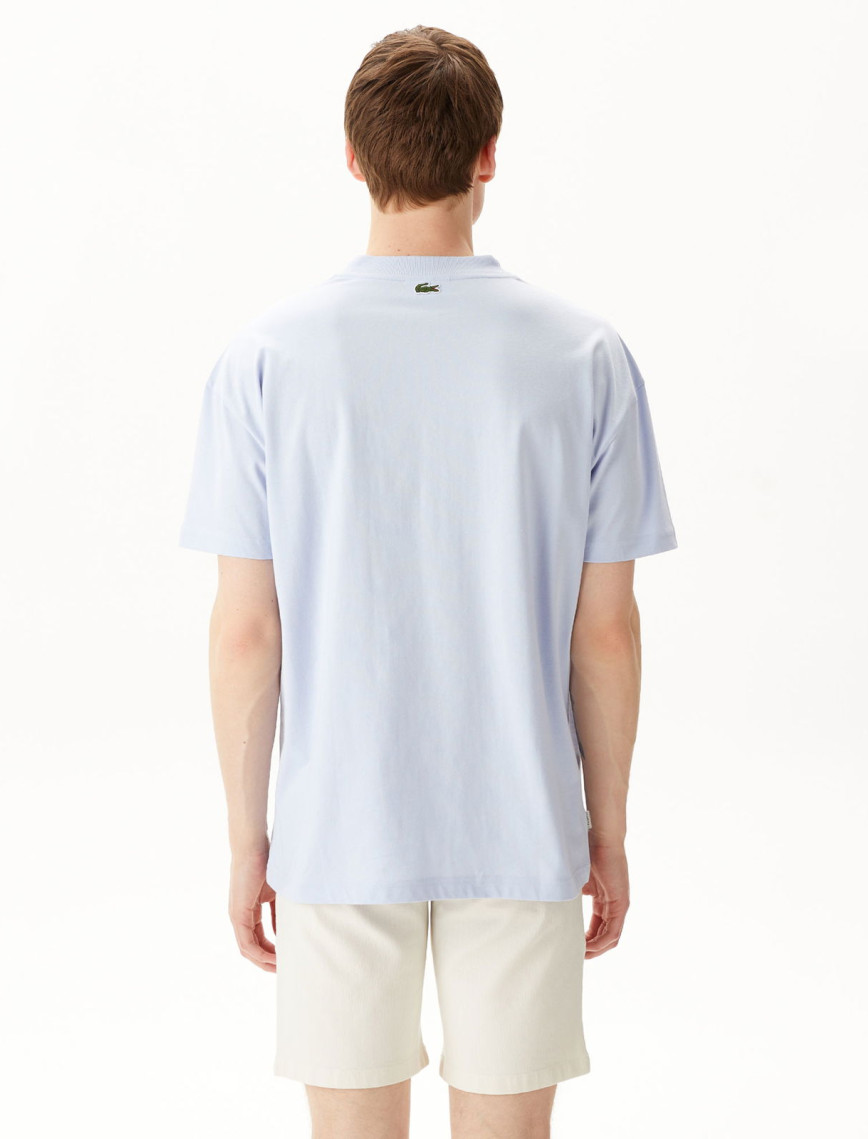 Lacoste Erkek Relaxed Fit Bisiklet Yaka Baskılı Beyaz T-Shirt