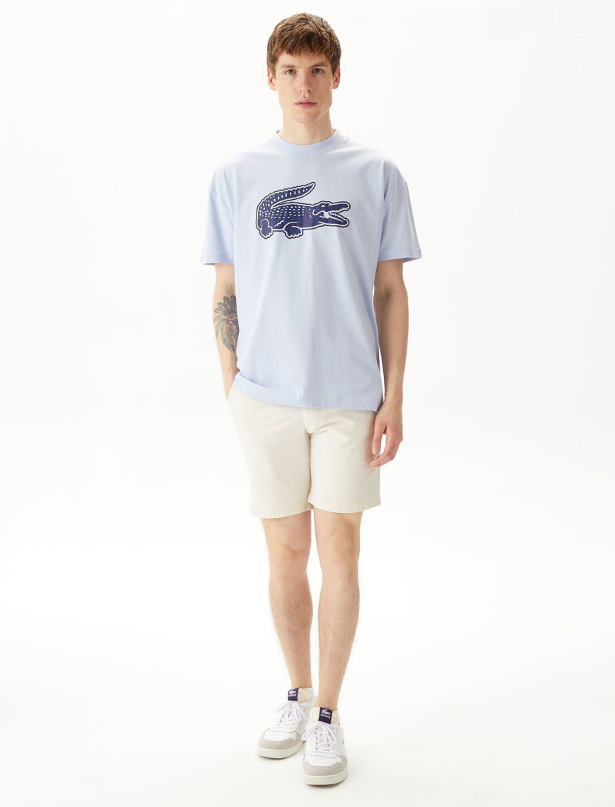 Lacoste Erkek Relaxed Fit Bisiklet Yaka Baskılı Beyaz T-Shirt