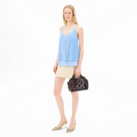 Kadın Mavi Askılı V Yaka Süet Bluz