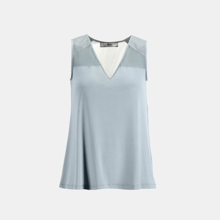 Kadın Mavi Deri Detaylı Perforeli Bluz Kadın Mavi Deri Detaylı Perforeli Bluz