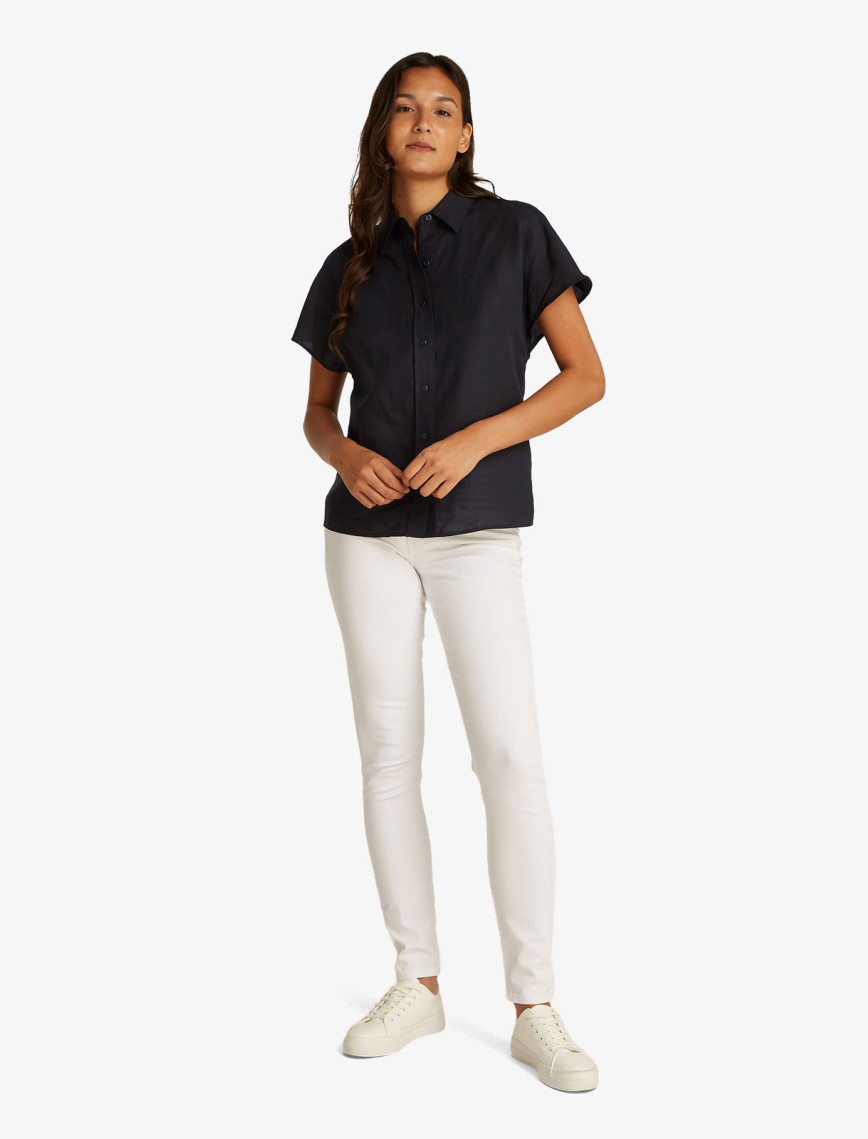 Calvin Klein Linen Blend Kadın Siyah Gömlek Calvin Klein Linen Blend Kadın Siyah Gömlek