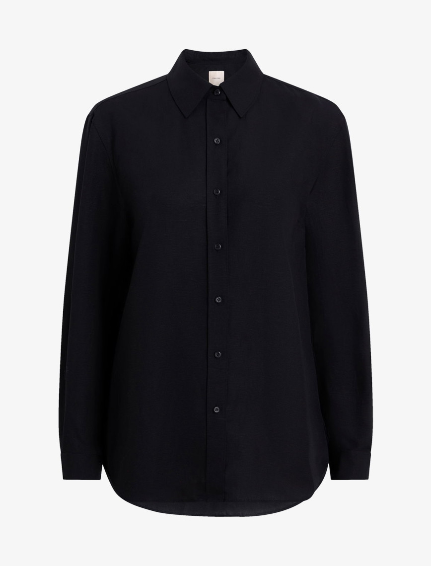 Calvin Klein Linen Blend Regular Kadın Siyah Gömlek Calvin Klein Linen Blend Regular Kadın Siyah Gömlek