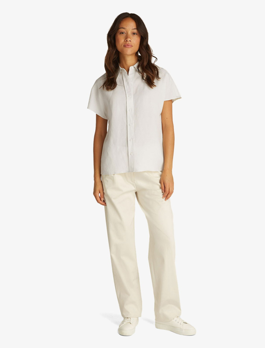 Calvin Klein Linen Blend Kadın Bej Gömlek Calvin Klein Linen Blend Kadın Bej Gömlek