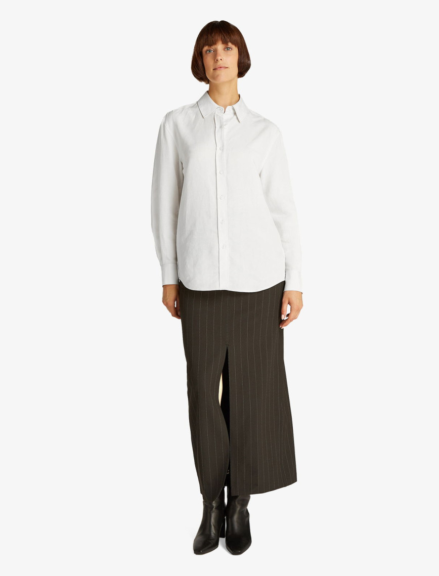 Calvin Klein Linen Blend Regular Kadın Bej Gömlek Calvin Klein Linen Blend Regular Kadın Bej Gömlek