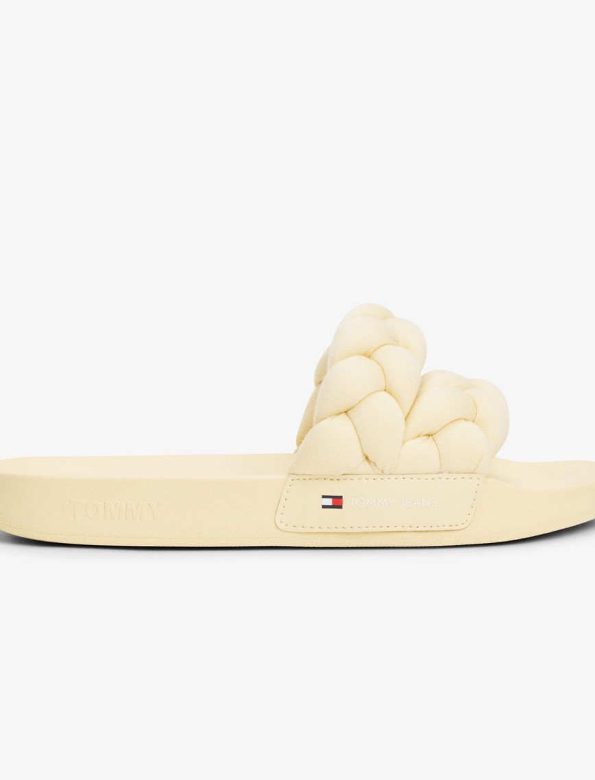 Tommy Jeans Logolu Kalın Örgülü Çift Bantlı Kadın Bej Terlik Tommy Jeans Logolu Kalın Örgülü Çift Bantlı Kadın Bej Terlik