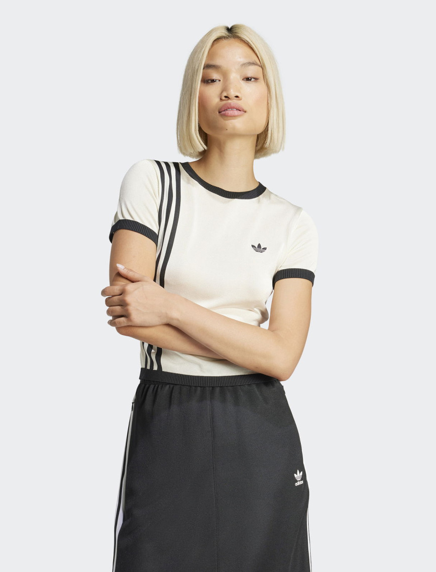 adidas Originals Knıtted 3S Beyaz Kadın T-Shirt adidas Originals Knıtted 3S Beyaz Kadın T-Shirt