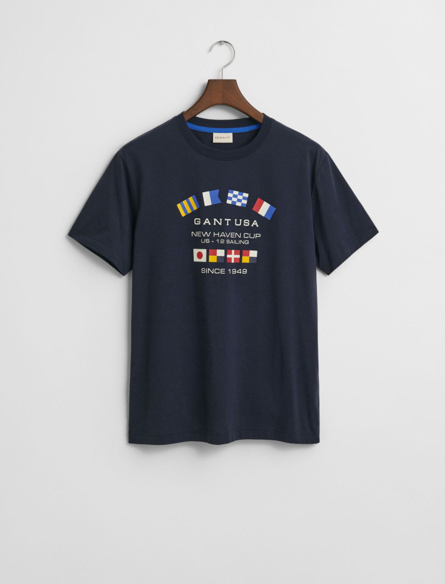 GANT Erkek Lacivert Regular Fit Bisiklet Yaka Logolu T-Shirt GANT Erkek Lacivert Regular Fit Bisiklet Yaka Logolu T-Shirt