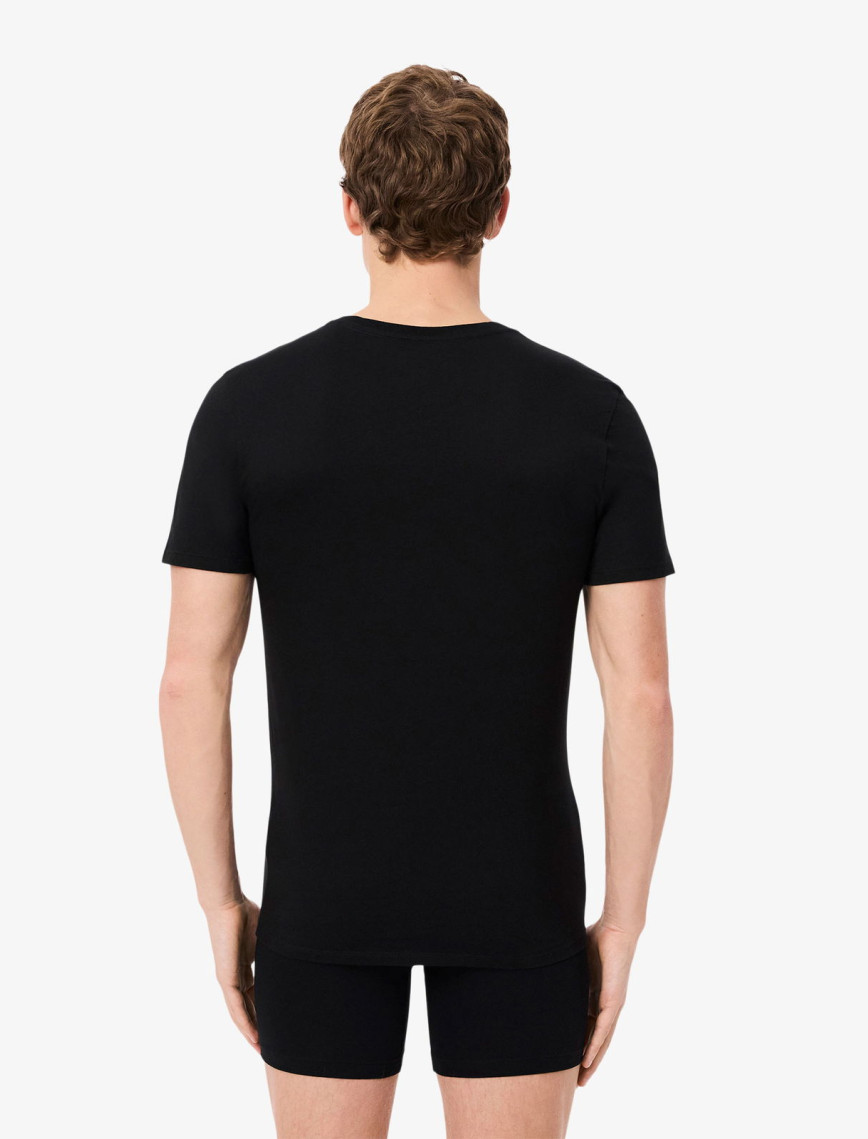 Lacoste Erkek Slim Fit Kısa Kollu V Yaka 3'lü Siyah Pijama Üstü Lacoste Erkek Slim Fit Kısa Kollu V Yaka 3'lü Siyah Pijama Üstü