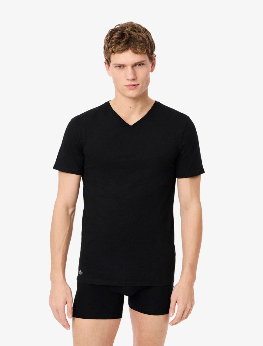 Lacoste Erkek Slim Fit Kısa Kollu V Yaka 3'lü Beyaz Pijama Üstü Lacoste Erkek Slim Fit Kısa Kollu V Yaka 3'lü Beyaz Pijama Üstü