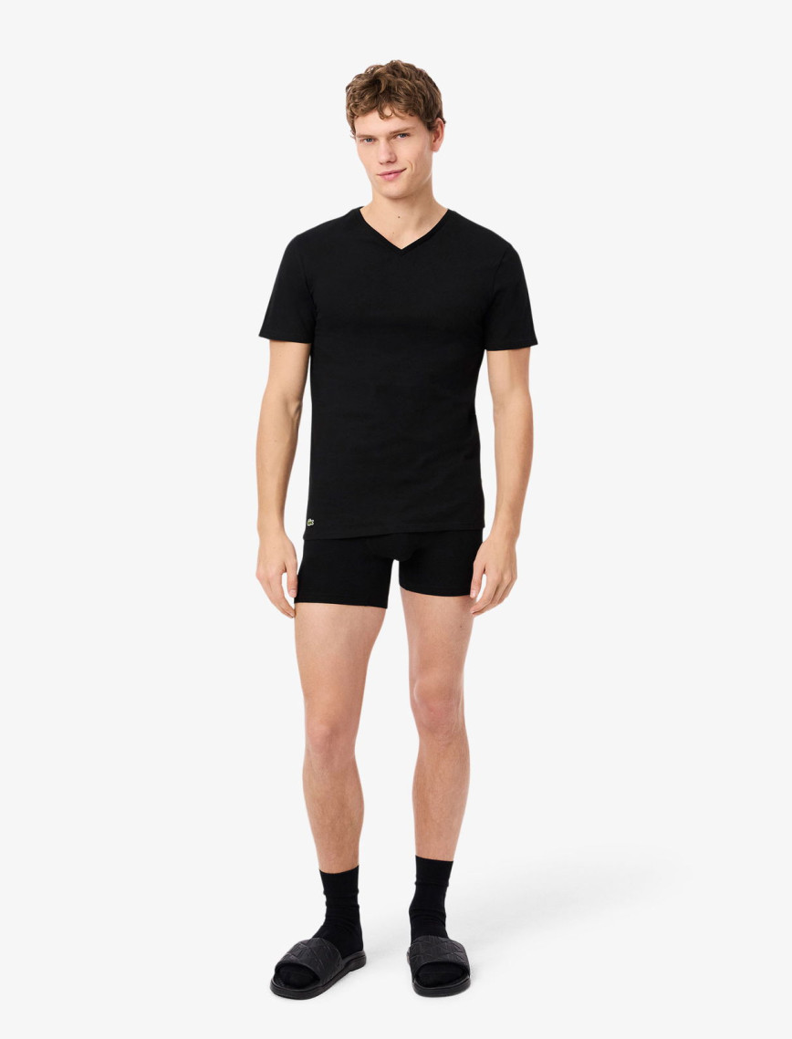 Lacoste Erkek Slim Fit Kısa Kollu V Yaka 3'lü Siyah Pijama Üstü Lacoste Erkek Slim Fit Kısa Kollu V Yaka 3'lü Siyah Pijama Üstü