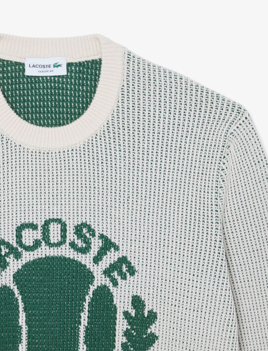 Lacoste Erkek Bisiklet Yaka Desenli Krem Triko