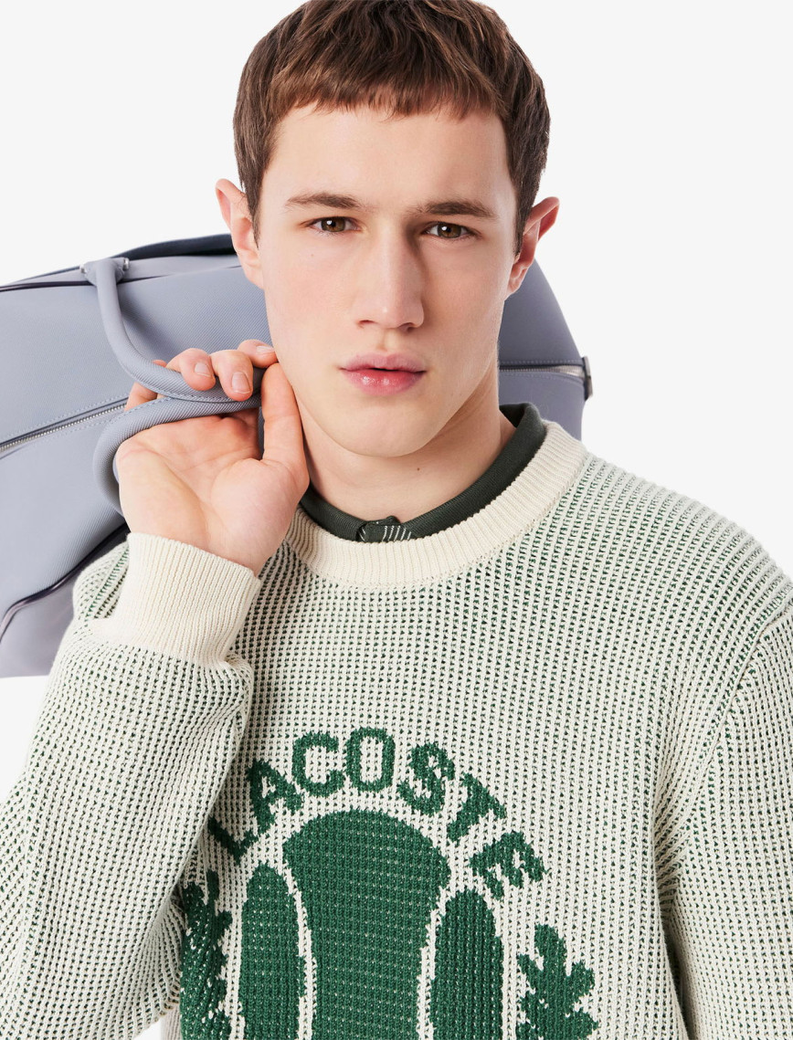 Lacoste Erkek Bisiklet Yaka Desenli Krem Triko