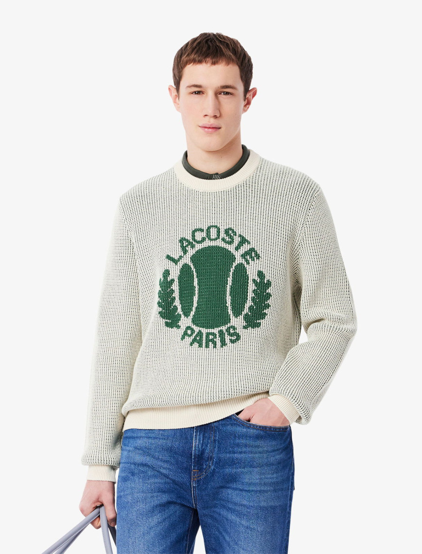 Lacoste Erkek Bisiklet Yaka Desenli Krem Triko