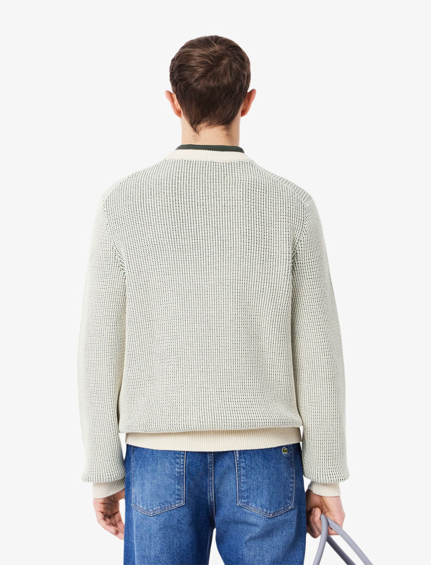 Lacoste Erkek Bisiklet Yaka Desenli Krem Triko