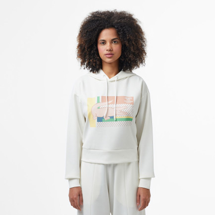 Lacoste Kadın Relaxed Fit Kapüşonlu Baskılı Beyaz Sweatshirt Lacoste Kadın Relaxed Fit Kapüşonlu Baskılı Beyaz Sweatshirt