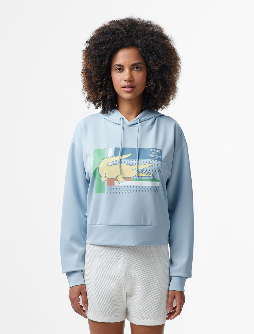 Lacoste Kadın Relaxed Fit Kapüşonlu Baskılı Açık Mavi Sweatshirt