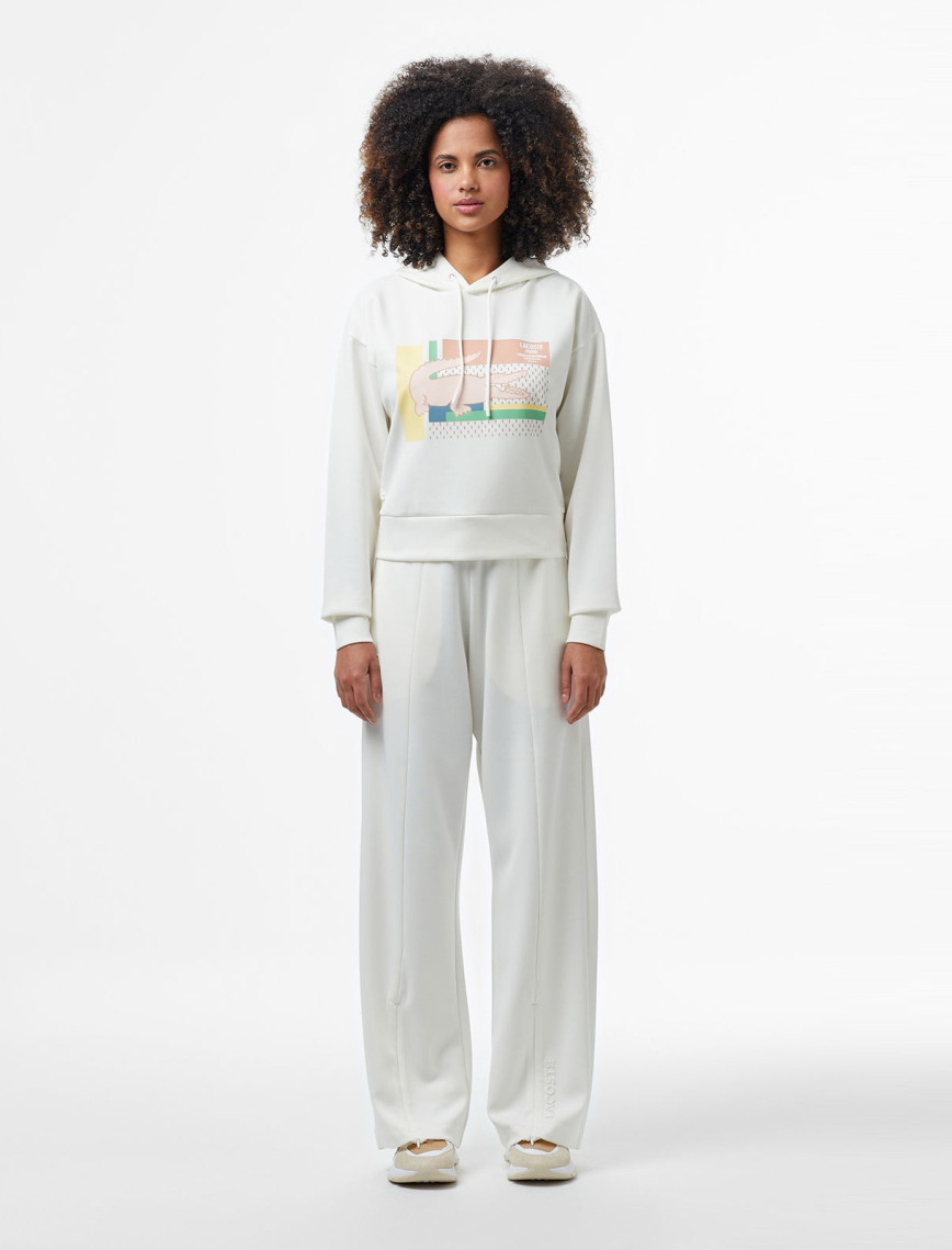Lacoste Kadın Relaxed Fit Kapüşonlu Baskılı Beyaz Sweatshirt Lacoste Kadın Relaxed Fit Kapüşonlu Baskılı Beyaz Sweatshirt