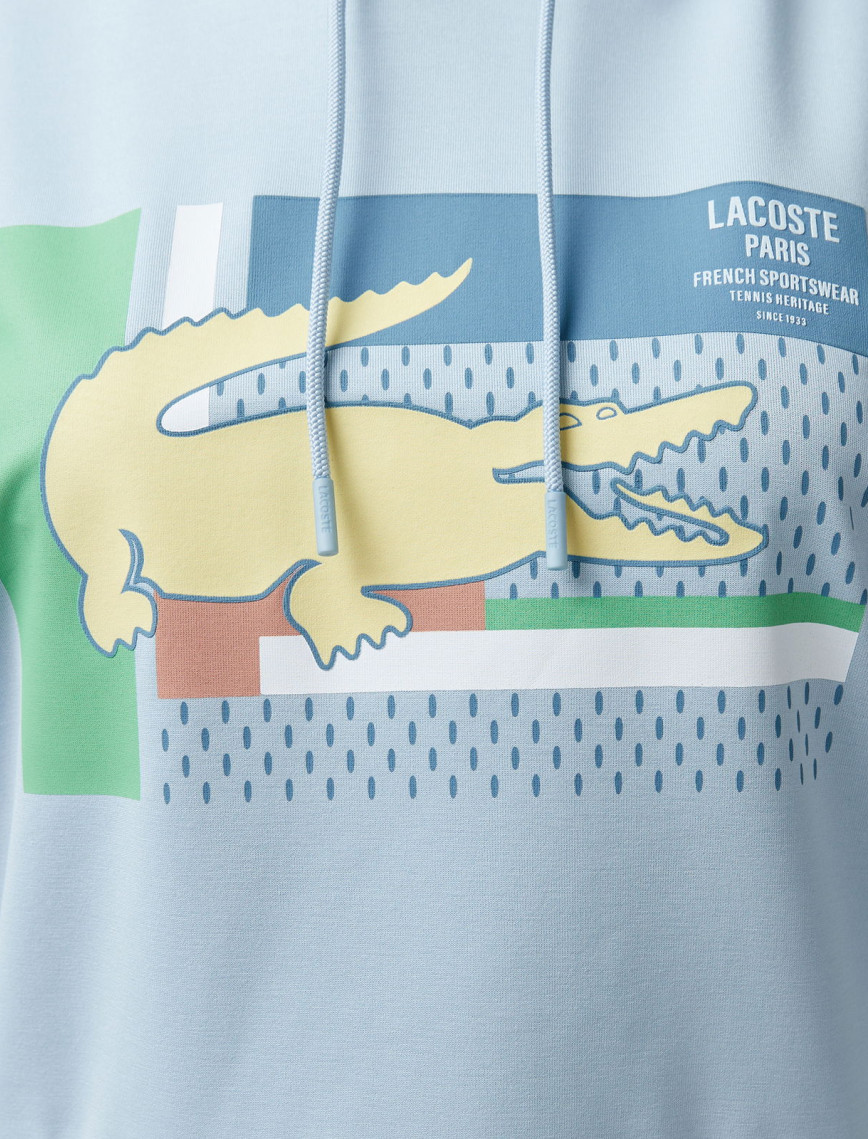 Lacoste Kadın Relaxed Fit Kapüşonlu Baskılı Açık Mavi Sweatshirt